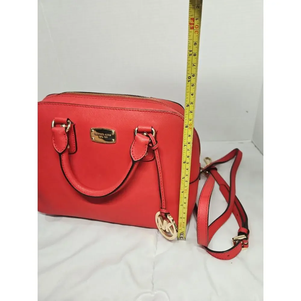 MICHAEL KORS Ciara Women's Handbag Red Saffiano Leather Satchel Casual Strap